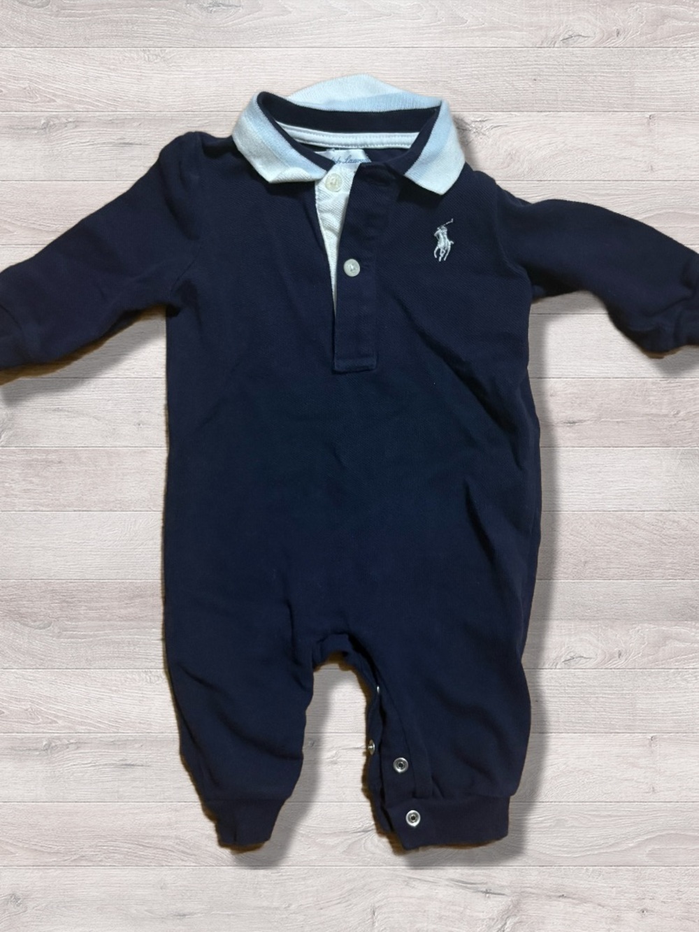 Ralph Lauren Navy Blue Classic Preppy Old Money Infant Romper 3 Months